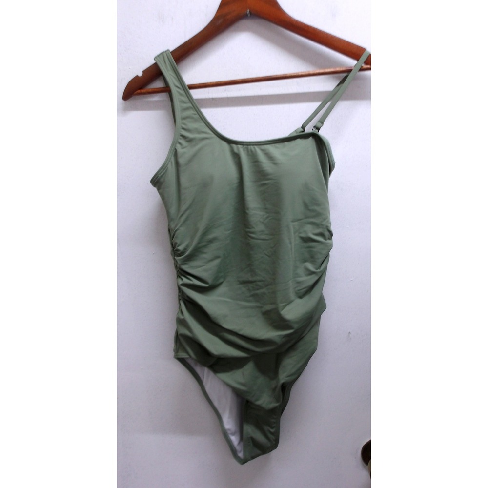 Tempt Me Womens Olive Green One Shoulder Ruched One‎ Piece Swimsuit XL /#26608